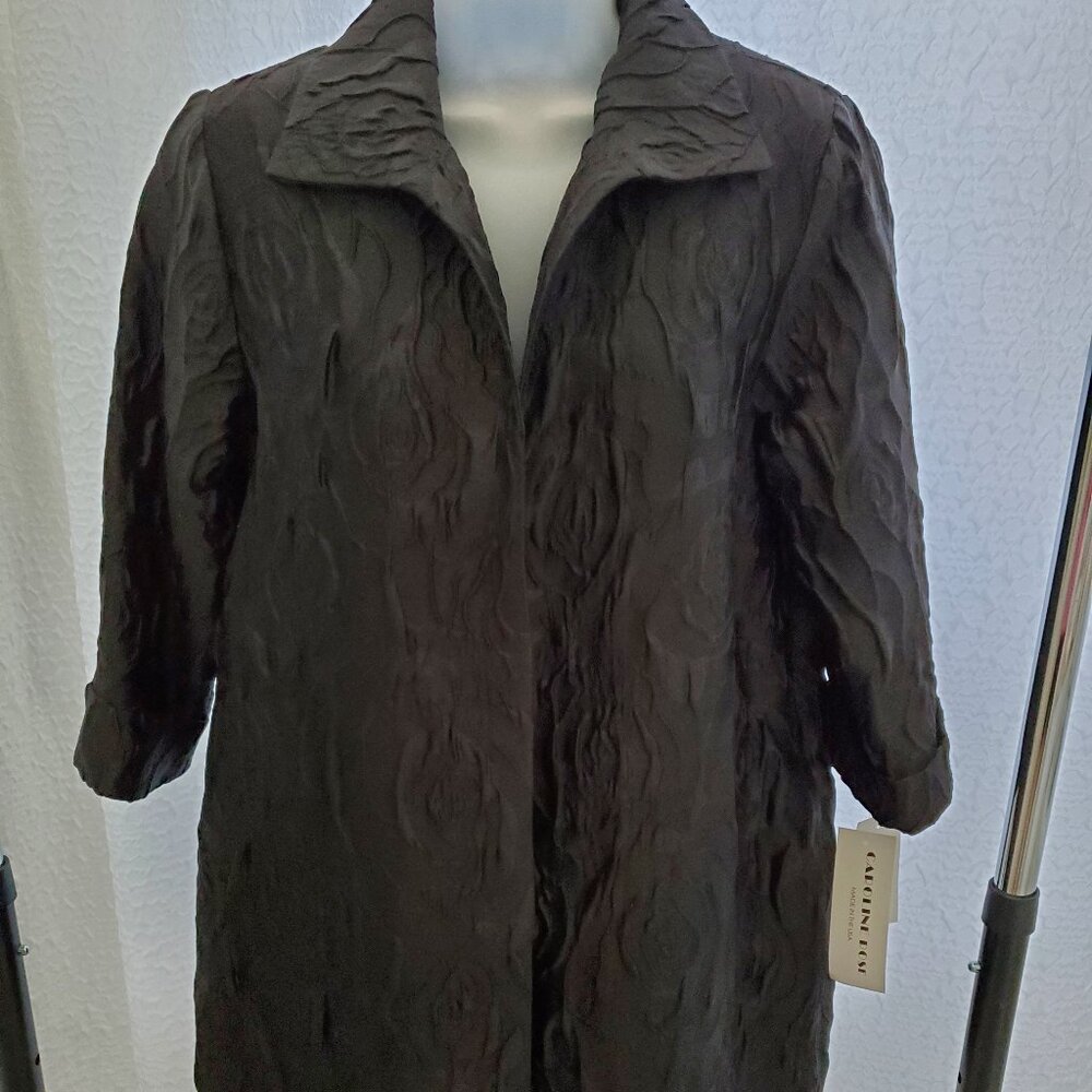 NWT  Caroline Rose Jacquard Jacket  Black  Open Front  Size XS